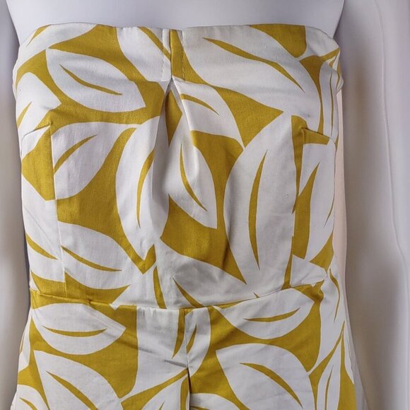 New York & Company Yellow White Leaf Print Cotton Blend Fit & Flare Dress Sz 12 - Picture 3 of 11